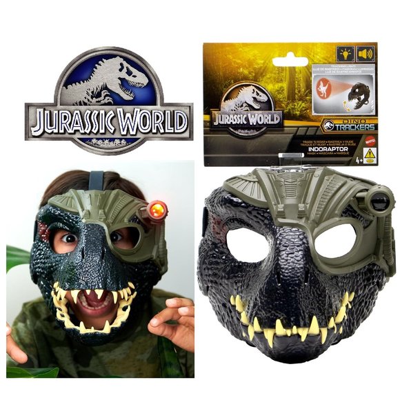 Mattel Jurassic World Track 'n Roar Dinosaur Mask Lights Sounds Costume EASTER - Picture 1 of 12
